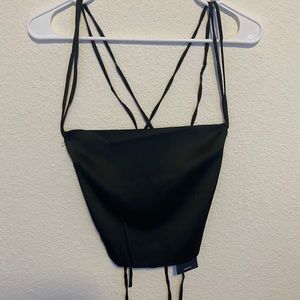 Black, strappy, satin, lace up tank